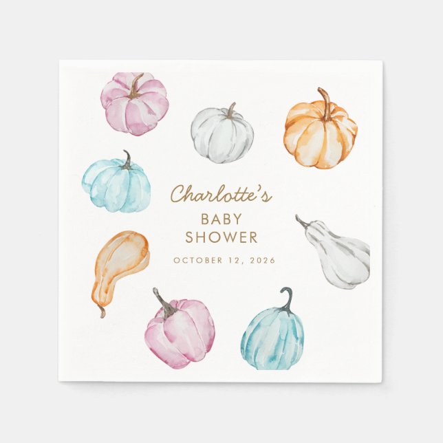 Serviette En Papier Pastel Citrouille Genre Neutre Baby shower Automne (Devant)