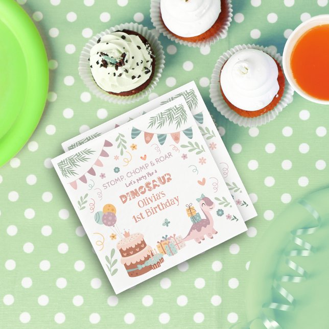 Serviette En Papier Pastel Dino Empreinte Anniversaire Serviettes (Créateur téléchargé)