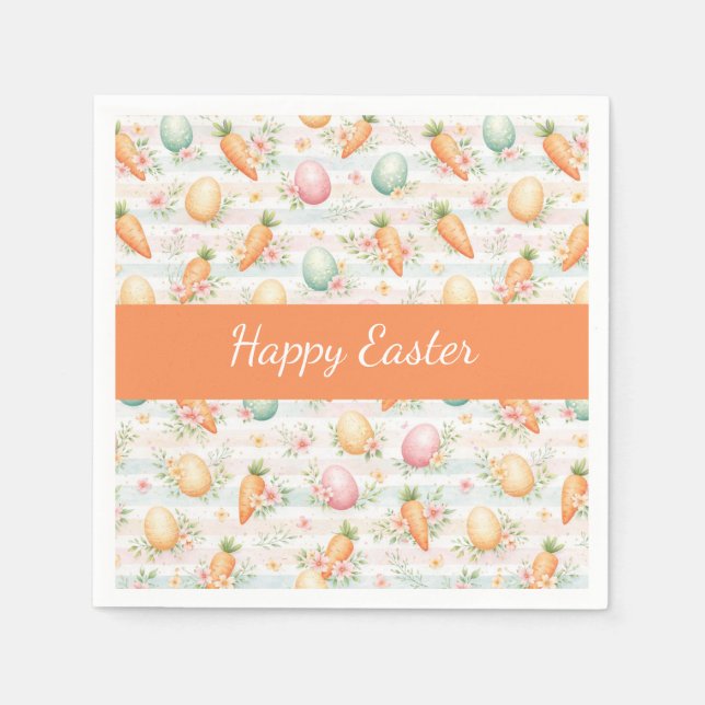 Serviette En Papier Pastel Easter Eggs & Carrots Watercolor Pattern  (Devant)