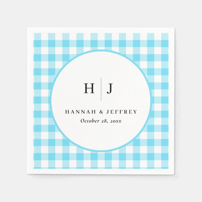 Serviette En Papier Pastel En vichy Mariage Napkins Bleu (Devant)