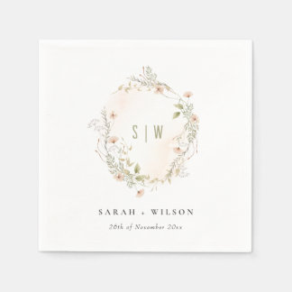 Serviette En Papier Pastel Fleur sauvage Floral Monogramme Mariage de