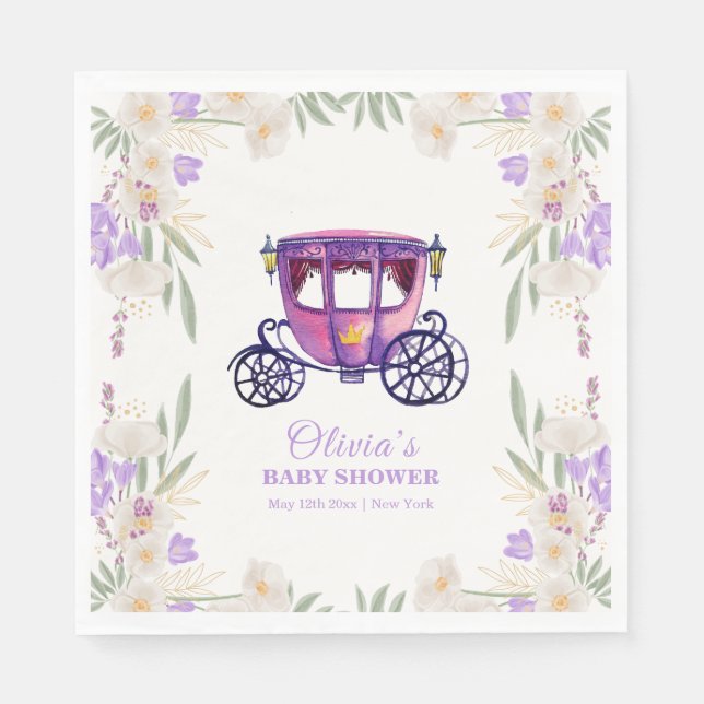 Serviette En Papier Pastel Floral Princess Carriage Girl Baby Shower  (Devant)