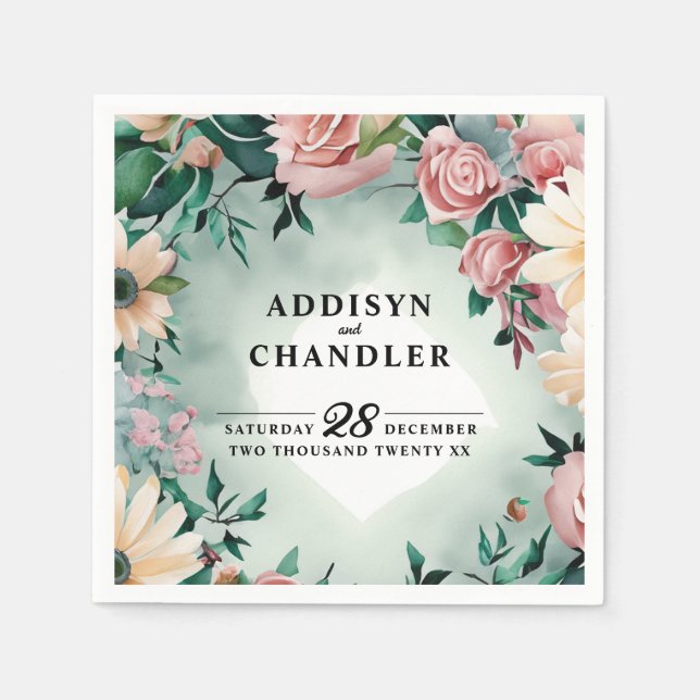 Serviette En Papier Pastel Flower Elégance : Sage Green Floral Mariage (Devant)