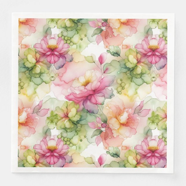 Serviette En Papier Pastel Flowers Alcohol Ink Illustration  (Devant)