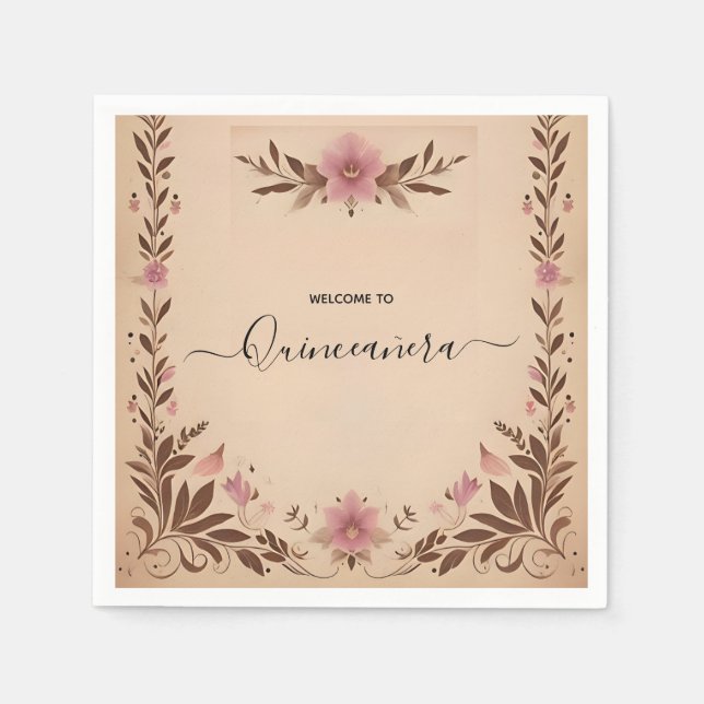 Serviette En Papier Pastel Font Dusty Glam Rose Gold Quinceanera (Devant)