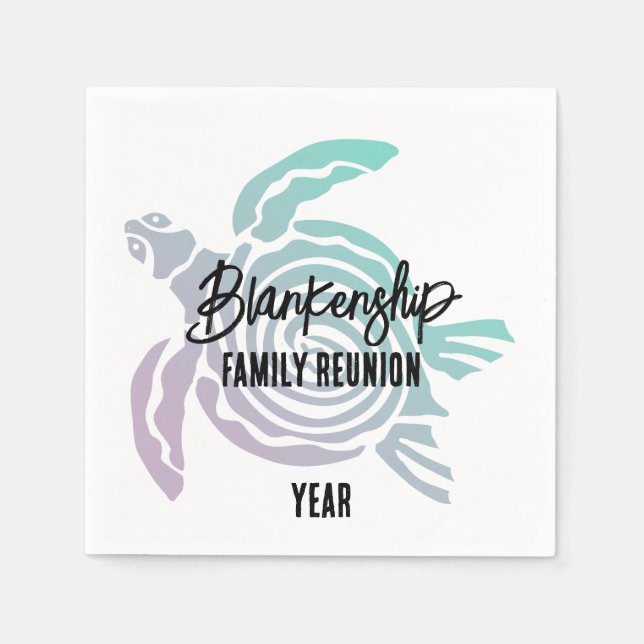 Serviette En Papier Pastel Green Purple Tribal Tortue Famille Réunion (Devant)