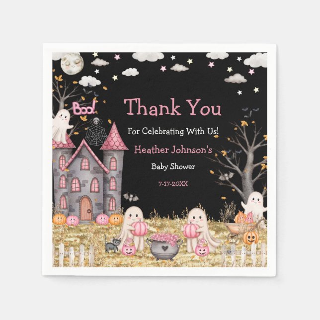 Serviette En Papier Pastel Halloween Petit Boo Baby shower fille (Devant)