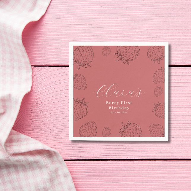 Serviette En Papier Pastel Handraw fraise Anniversaire (Créateur téléchargé)
