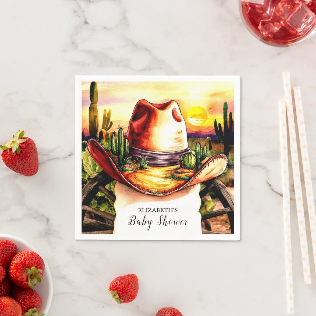 Serviette En Papier Pastel Little Western Cowboy Baby shower (En situation)