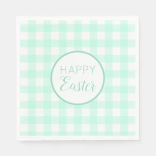 Serviette En Papier Pastel Mint Green Happy Pâques Plaid Motif