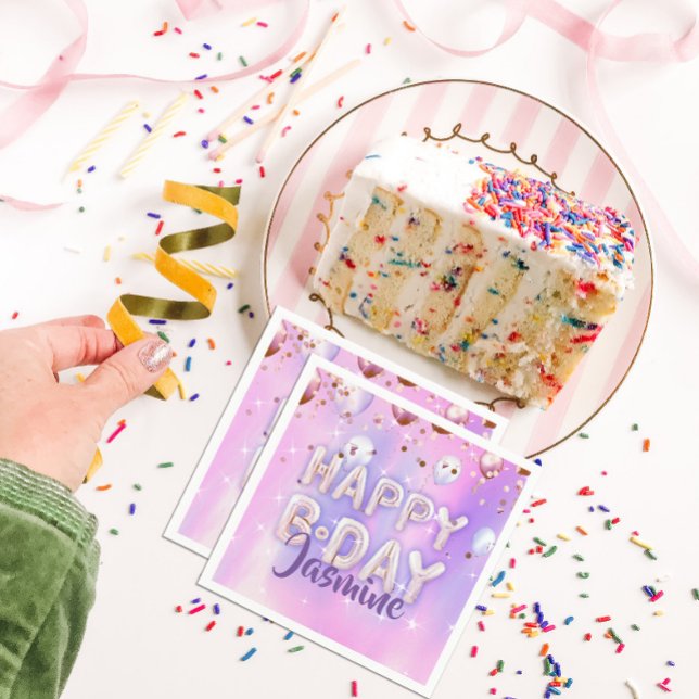 Serviette En Papier Pastel Modern Glam Balloons tendance Joyeux annive (Créateur téléchargé)