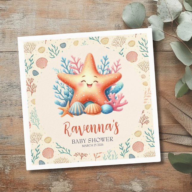 Serviette En Papier Pastel Ocean Starfish Personalized Baby Shower (Créateur téléchargé)