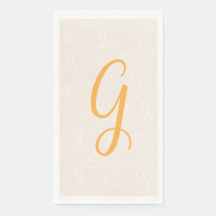 Serviette En Papier Pastel Orange Élégant Double Monogramme Lin
