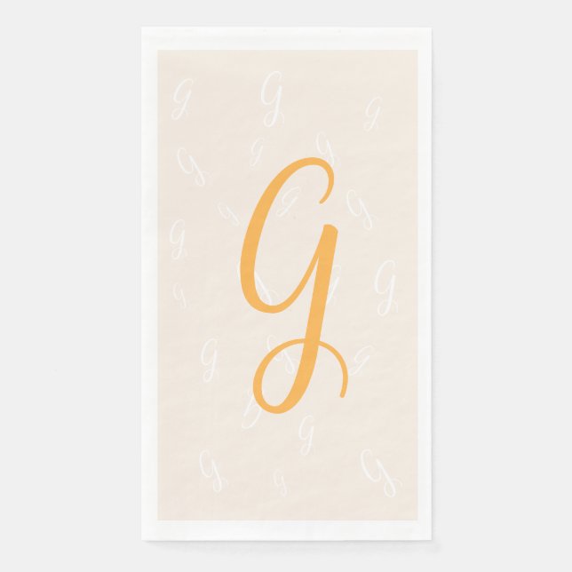 Serviette En Papier Pastel Orange Élégant Double Monogramme | Lin (Devant)
