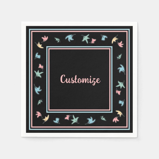 Serviette En Papier Pastel personnalisé Feuille noir (Devant)