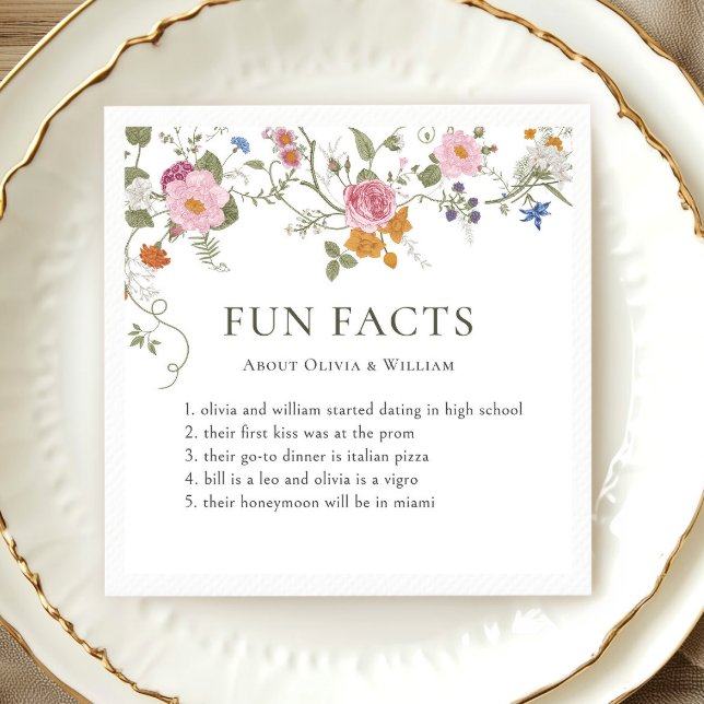 Serviette En Papier Pastel Pink Boho Fleur sauvage Fun Faits Mariage (Créateur téléchargé)