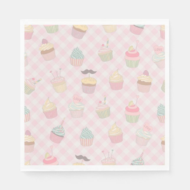 Serviette En Papier Pastel Pink Gingham Cute Cupcakes Pattern (Devant)