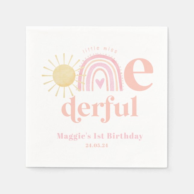 Serviette En Papier Pastel Pink Rainbow Little Miss ONEderful Annivers (Devant)