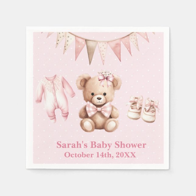 Serviette En Papier Pastel Pink Teddy Bear Baby Shower Paper Napkin (Devant)