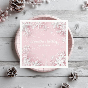Serviette En Papier Pastel Pink Winter Wonderland Snowflake