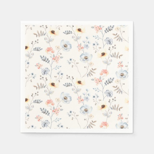 Serviette En Papier Pastel Poppy Floral Garden Motif (Devant)