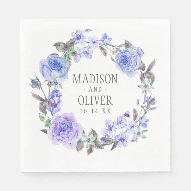 Serviette En Papier Pastel Purple Aquarelle Florale | MARIAGE (Devant)