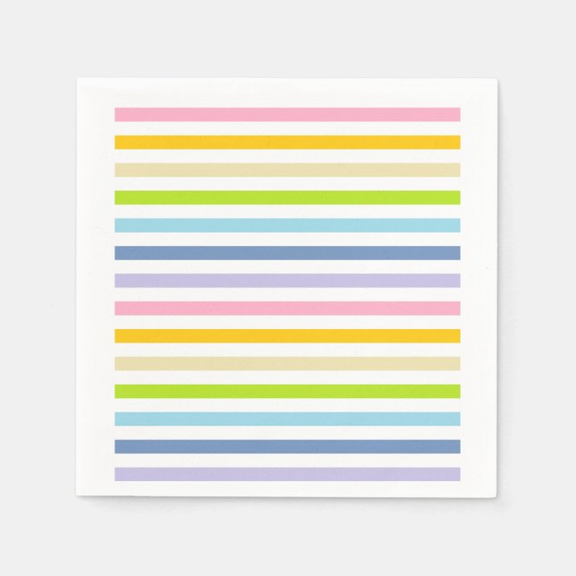 Serviette En Papier Pastel Rainbow et White Stripes (Devant)