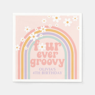 Serviette En Papier Pastel rainbow Four Ever Groovy 4e anniversaire