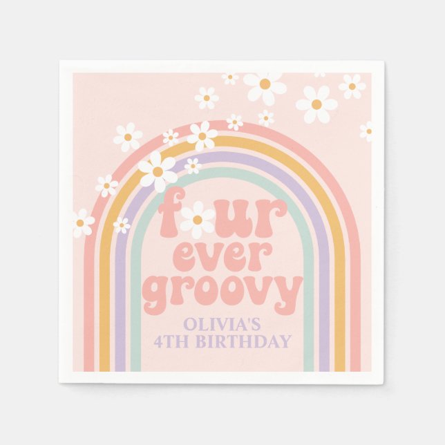 Serviette En Papier Pastel rainbow Four Ever Groovy 4e anniversaire (Devant)