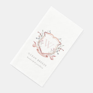 Serviette En Papier Pastel Rose Fleur sauvage Aquarelle Crest Monogram