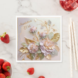 Serviette En Papier Pastel Rosegold Roses 60e Invitation