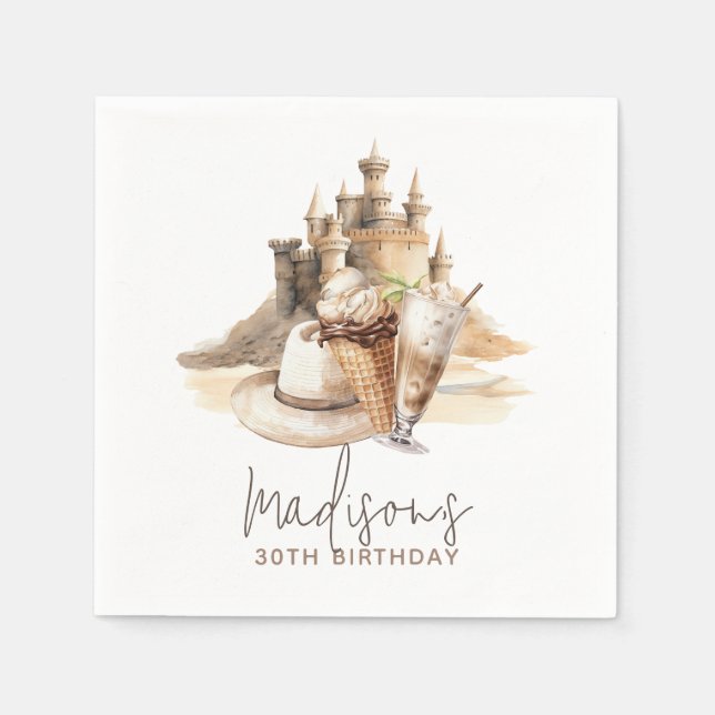 Serviette En Papier Pastel Sand Elegant Beach Party Personnalisé (Devant)