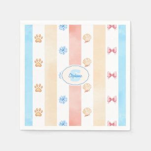 Serviette En Papier Pastel Stripe - Empreintes de pattes, Fleur Bleue,