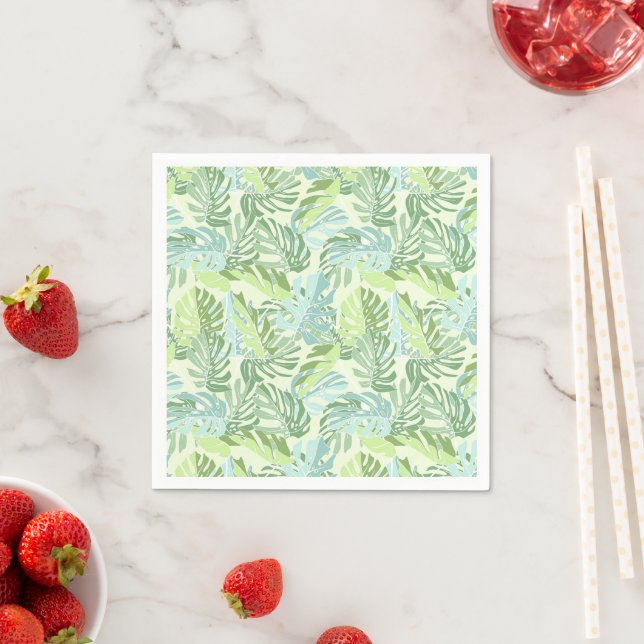 Serviette En Papier Pastel Tropical Palm Leaves (En situation)