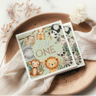 Serviette En Papier Pastel Tropical Wild One Jungle Safari Animaux