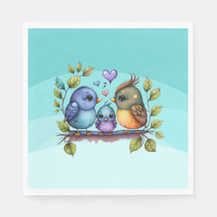 Serviette En Papier Pastel Turquoise Birds