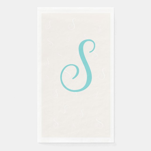 Serviette En Papier Pastel Turquoise Élégant Dupliquer Monogramme | Li (Devant)