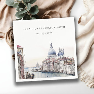 Serviette En Papier Pastel Venice Italie Canaux Aquarelle Mariage