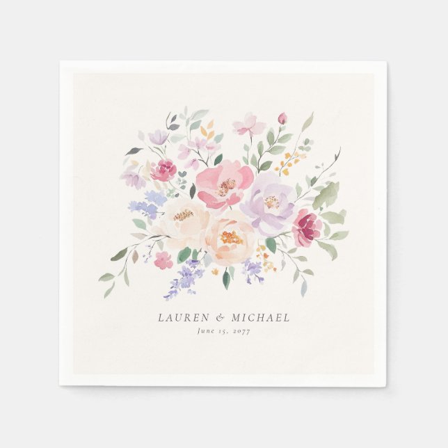 Serviette En Papier Pastel Watercolor Floral Wedding Napkins (Devant)