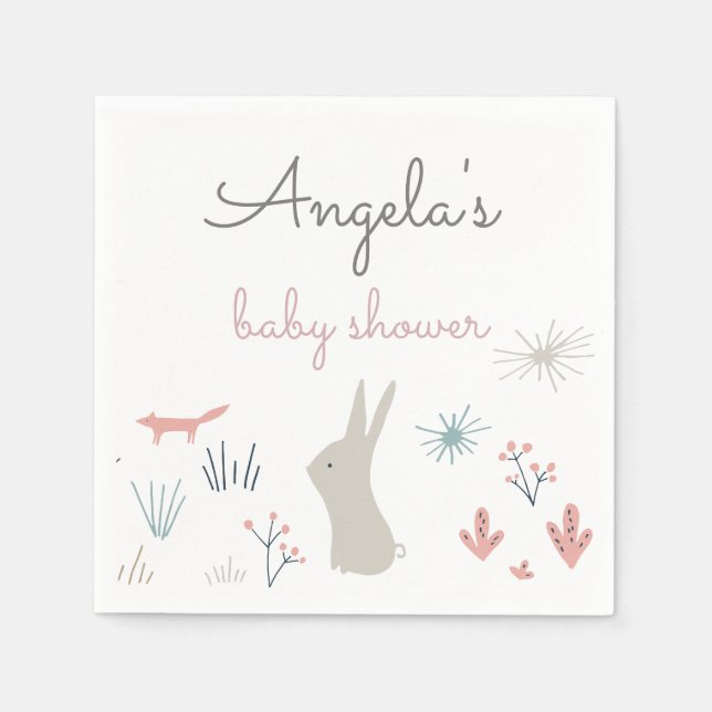Serviette En Papier Pastel Woodland | Papier Baby shower Napkin (Devant)