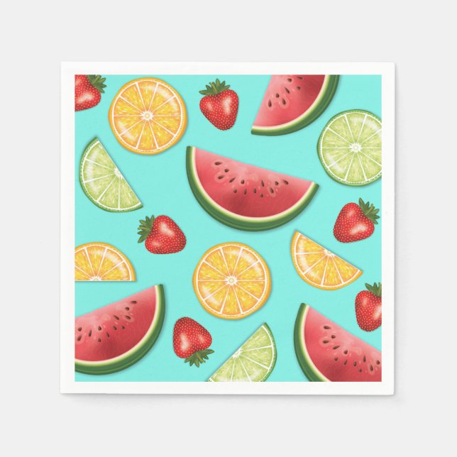 Serviette En Papier Pastèque Lime Fraise Fruits Motif Été (Devant)