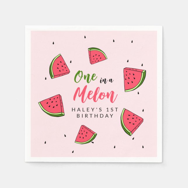 Serviette En Papier Pastèque Mignon à croquer 1er anniversaire de bébé (Devant)