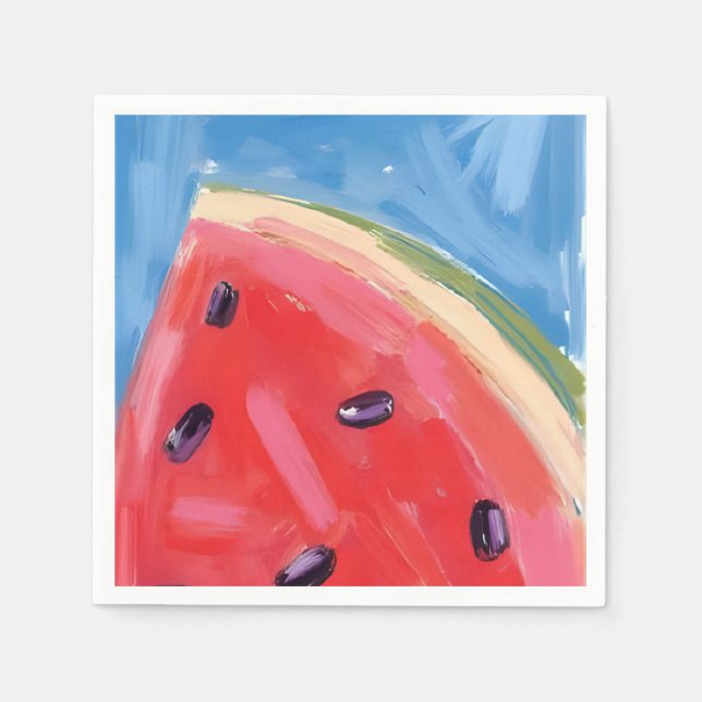 Serviette En Papier Pastèque rouge | Peinture de fruit à l'aquarelle (Devant)
