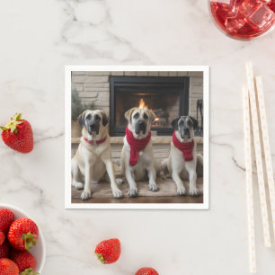 Serviette En Papier Pasteur anatolien près de la cheminée Noël