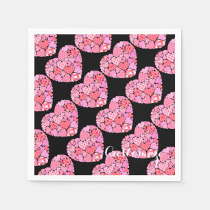 Serviette En Papier Patchwork Hearts Black Napkins