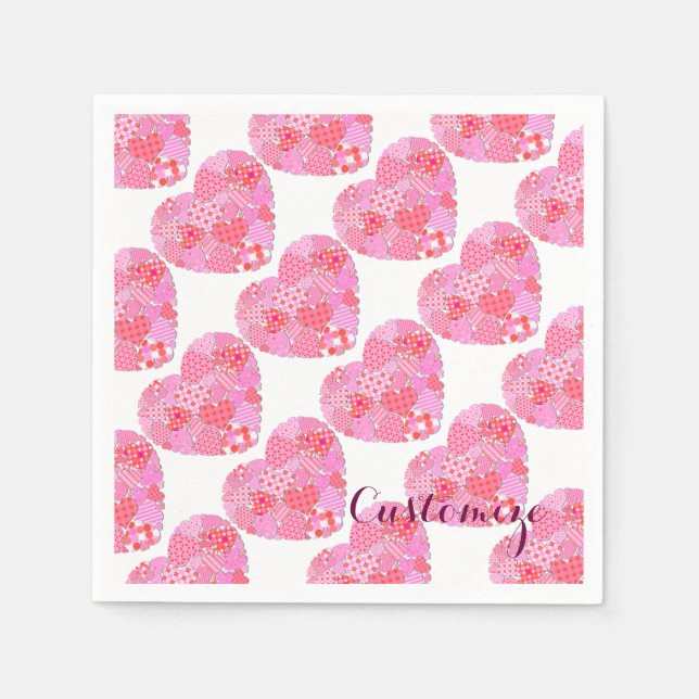 Serviette En Papier Patchwork Hearts White Napkins (Devant)