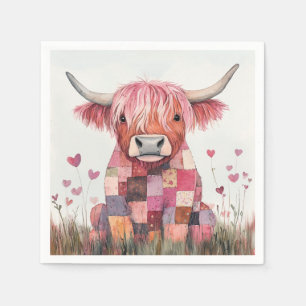 Serviette En Papier Patchwork Highland Cow Valentine