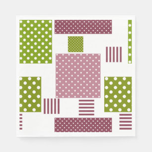 Serviette En Papier Patchwork marron vert pois blancs dos