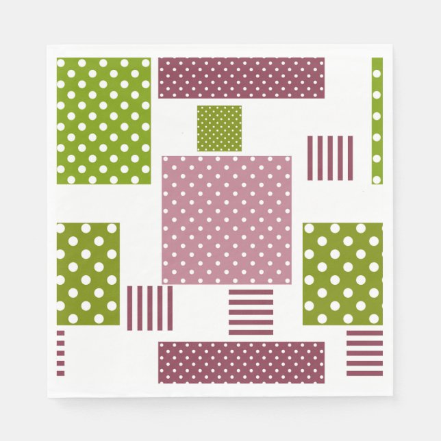 Serviette En Papier Patchwork marron vert pois blancs dos (Devant)