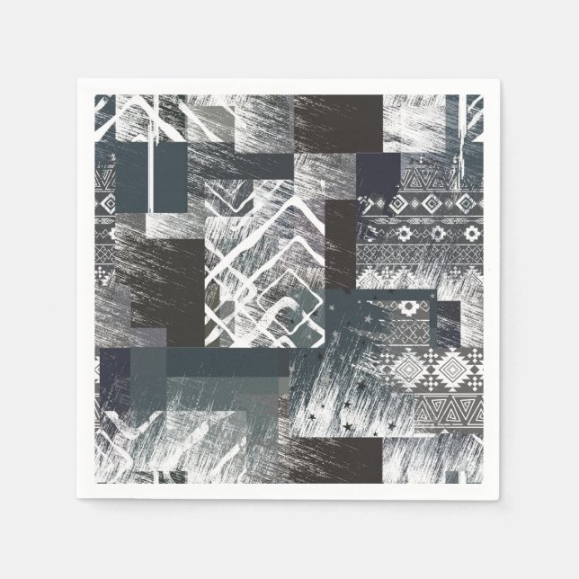 Serviette En Papier Patchwork monochrome abstrait (Devant)